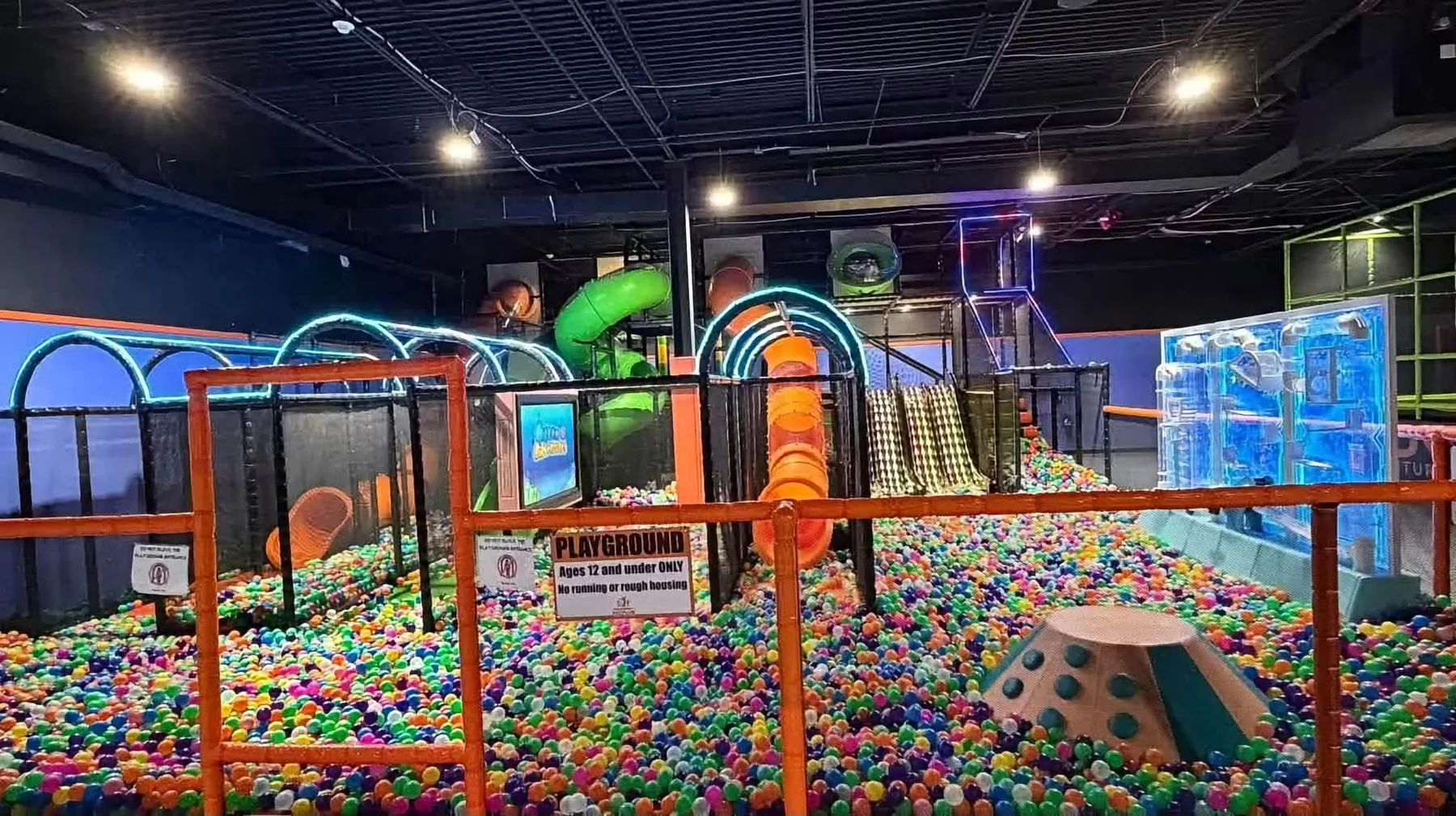 Giant ball pit with tube slides at Nova Adventure Park Reading