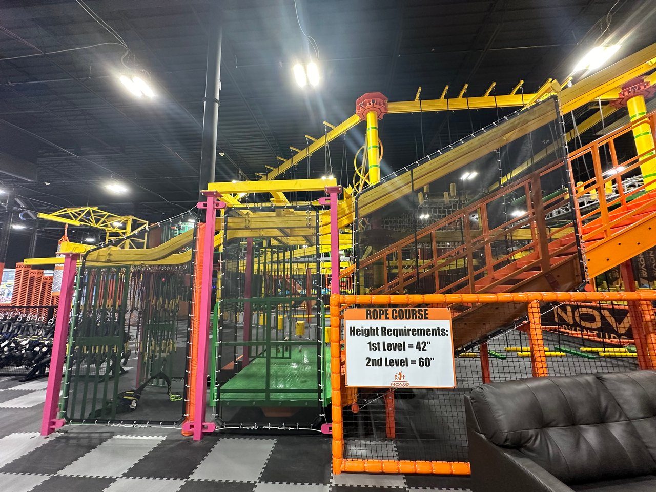 Rope course entrance and play structure at Nova Adventure Park Reading